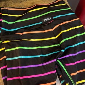 Multi colored neon stripe K-DEER capri leggings, size S